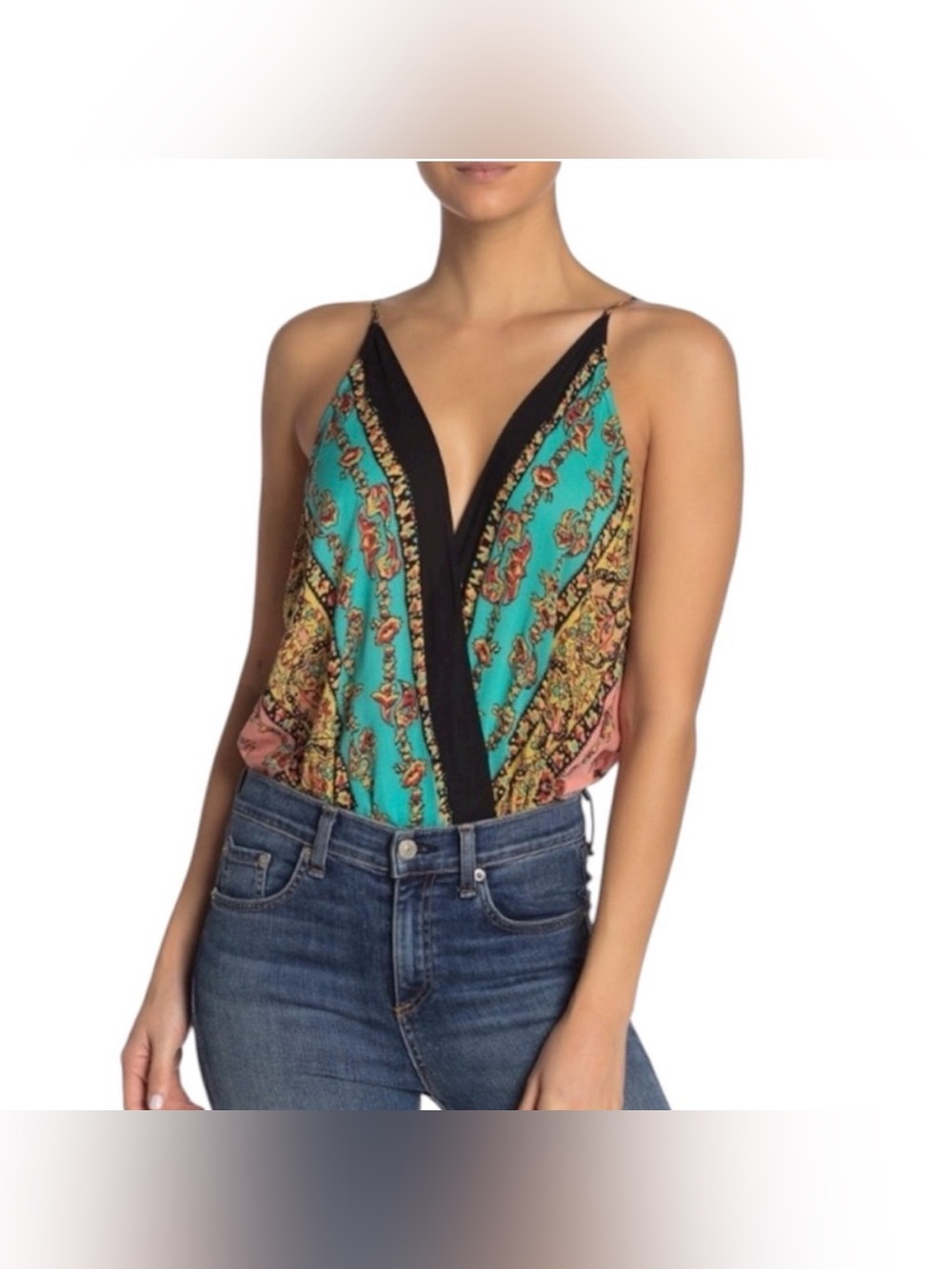 Free People Border Babe Printed Bodysuit Size Medium - Picture 3 of 10